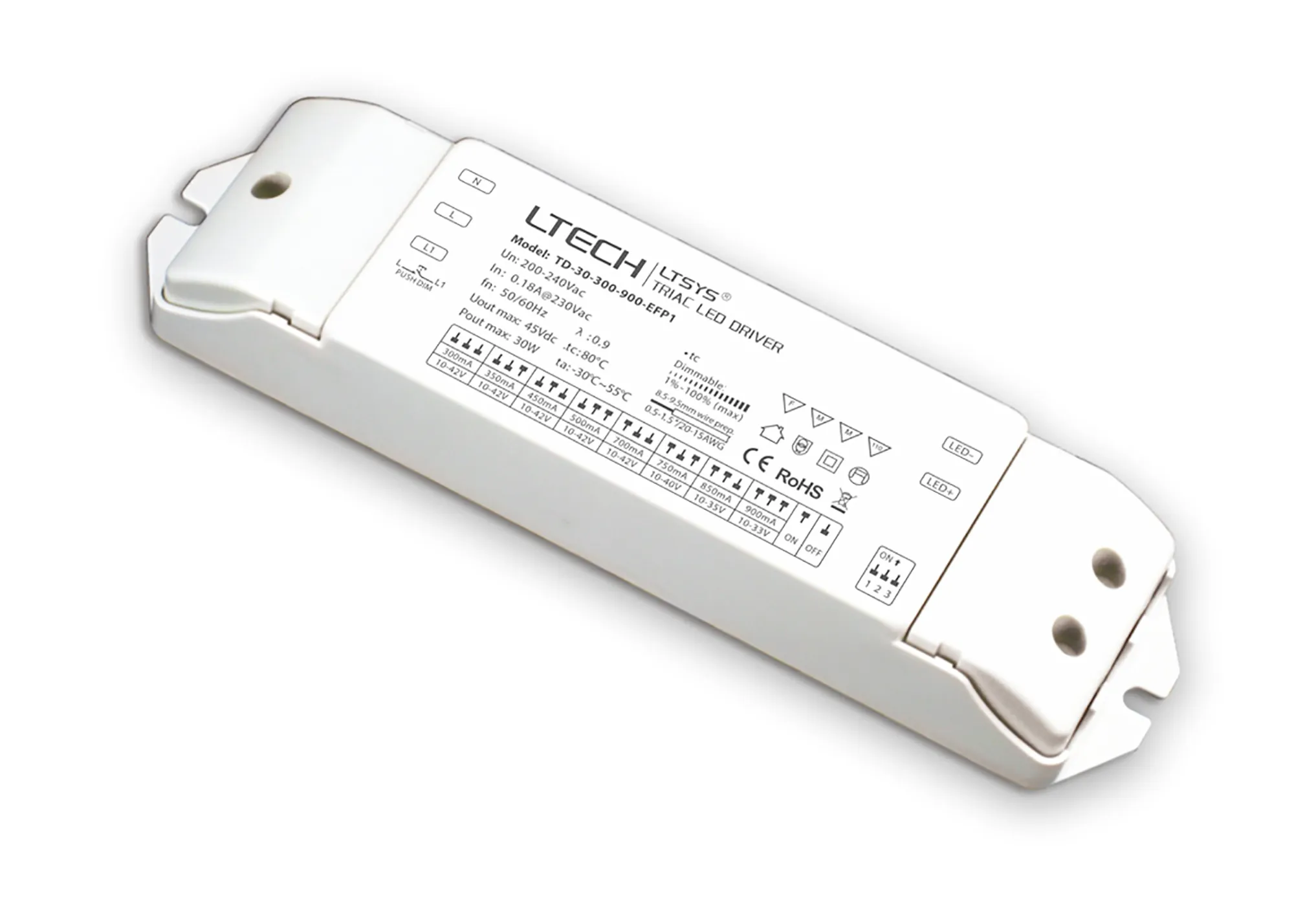 TD-30-300-900-EFP1  Triac/ELV Push Dim PWM 3-30W Current Dimmable Driver